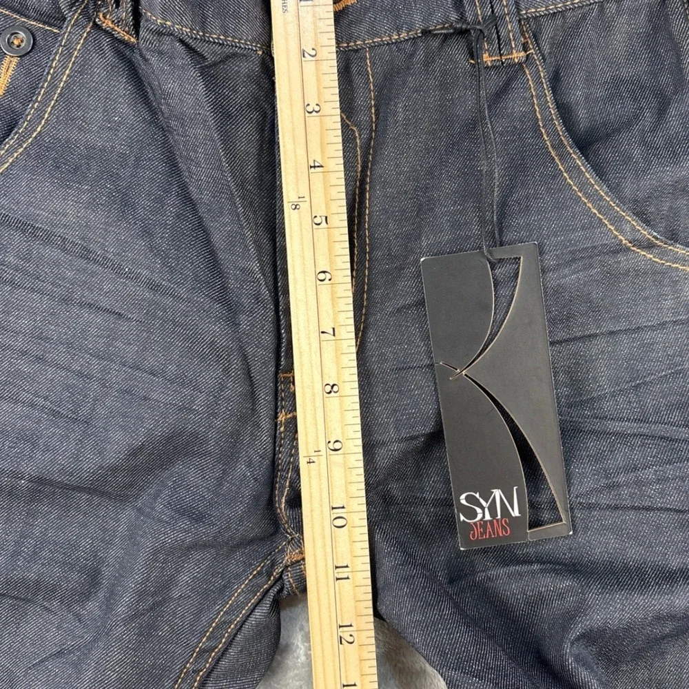 SYN Jeans Mens 34x32 Dark Wash Denim Streetwear Embroidered Straight Leg Pants